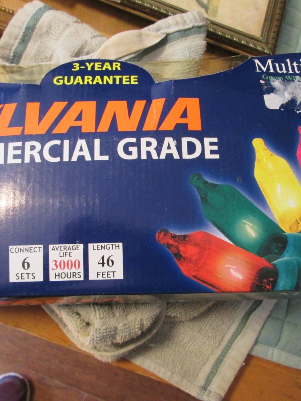 vtg sylvania new in box commercial grade `100 lights  green cord multi mini